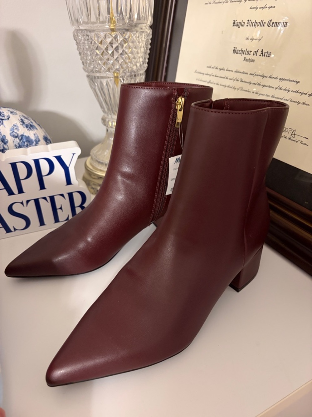Marc Fisher Burgundy Pointed Toe Block Heel Booties